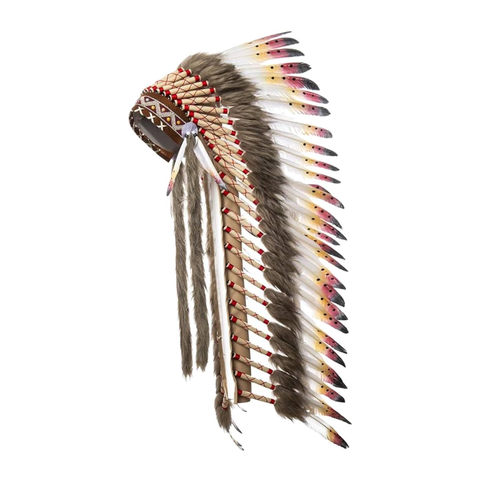 Coiffe indienne à plumes, chapeau de chef indien pour déguisement de carnaval et spectacle
