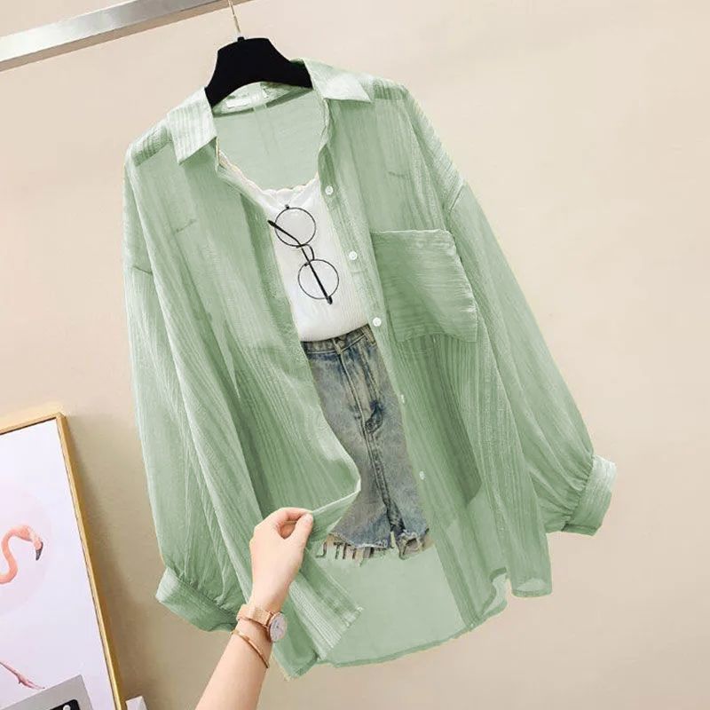 Vêtements de protection solaire pour femmes, chemise en mousseline de soie à coupe fine, haut ample coréen Harajuku, haut cardigan décontracté pour femmes