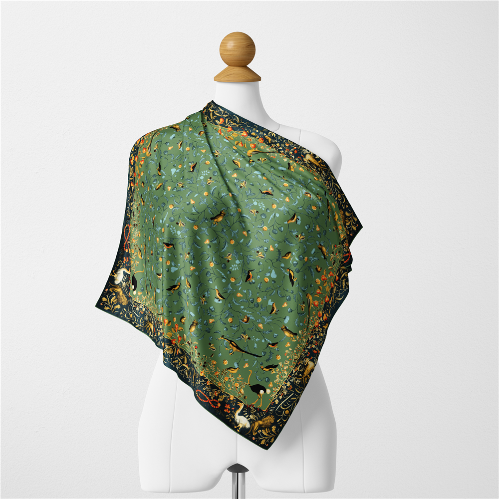 Foulard en soie sergé femme peinture d'oiseau florale foulards carrés enveloppes Bandana petit Hijab Foulards en soie cravate bandeau foulard 53CM