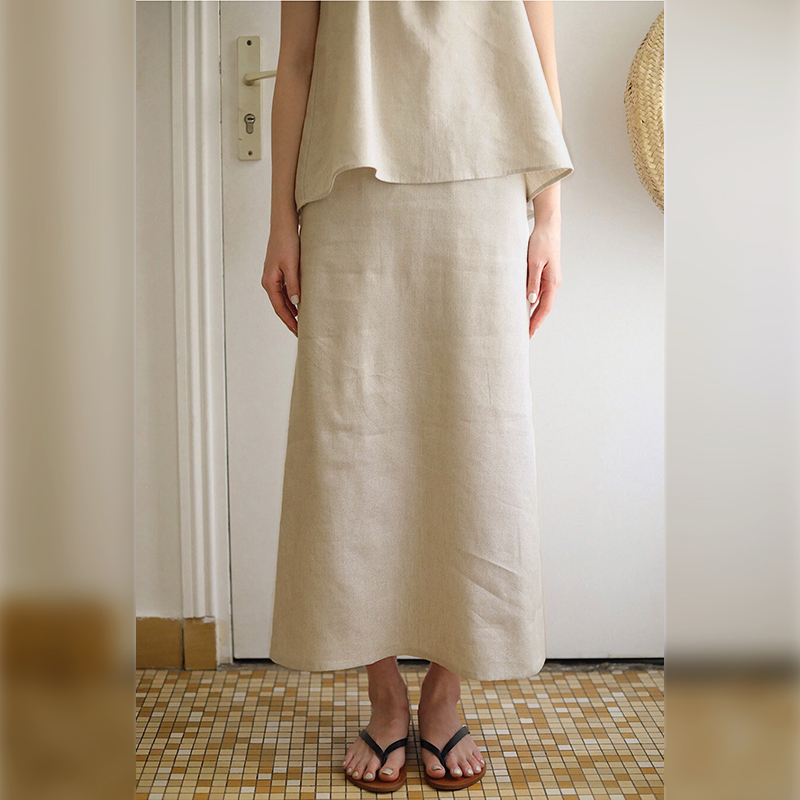 Jupes longues 100% lin pour femmes, jupes décontractées à taille haute, fermeture éclair au dos, jupe trapèze avec doublure, Faldas Largas Mujer