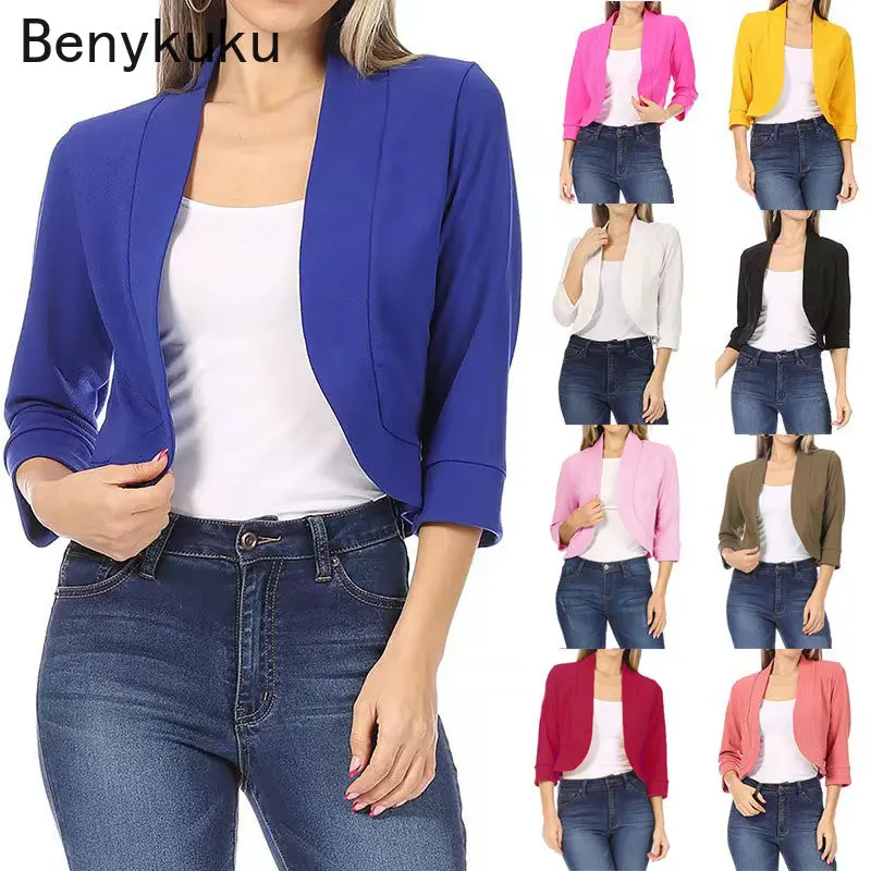 Grande taille 5XL femmes 3/4 manches recadrée boléro pull Cardigan vestes point ouvert court haussement d'épaules dames décontracté Streetwear manteau