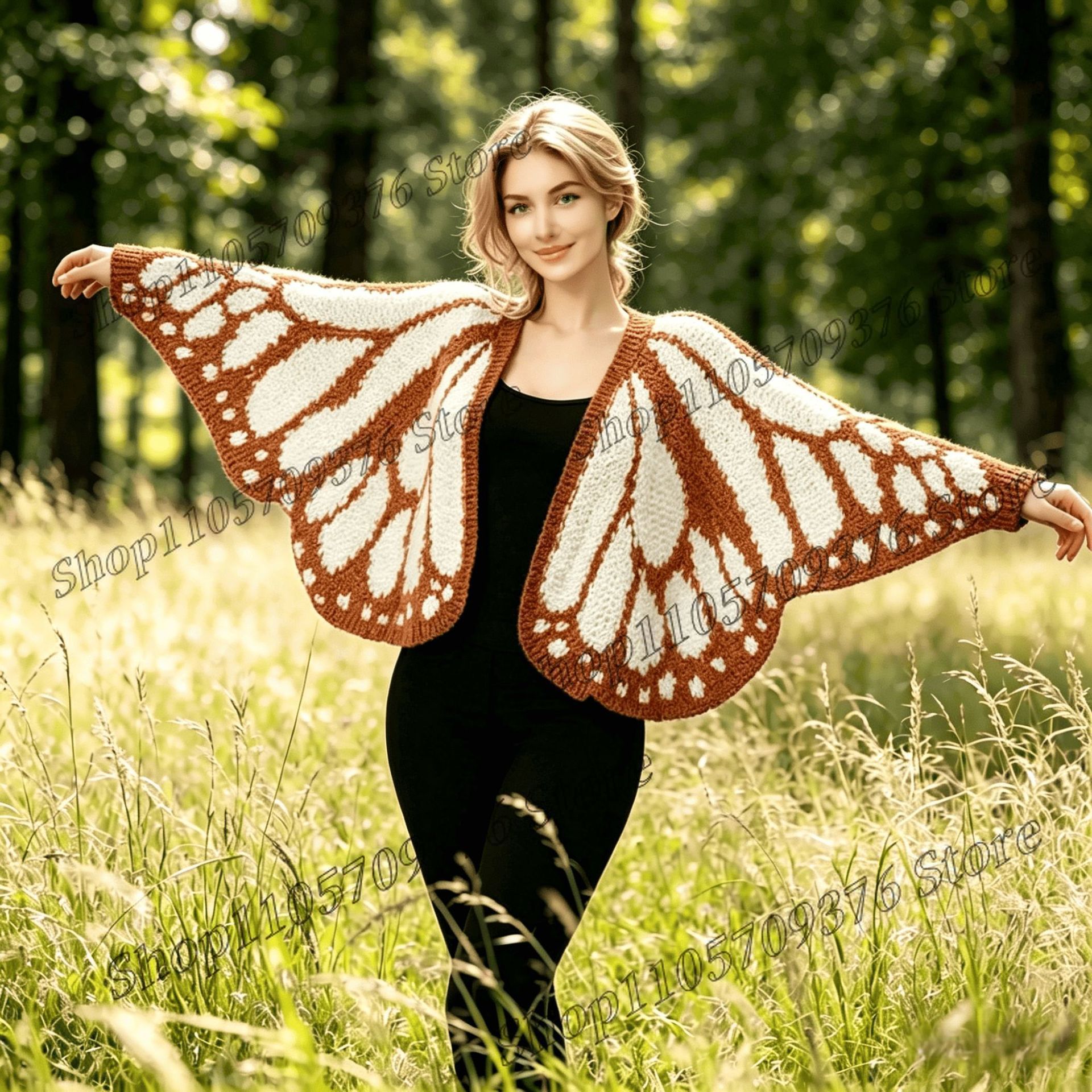 Nouveau cardigan en tricot papillon 2026 – Pull doux, respirant et chaud avec motif ailes de papillon – Pull au crochet confortable et douillet