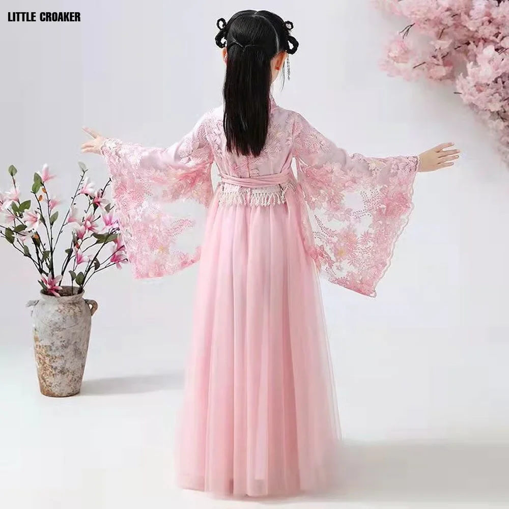 Robe de danse folklorique traditionnelle chinoise pour filles, Costume de fée de danse rose Hanfu, ensemble de robes de princesse pour enfants, vêtements de Cosplay de fête