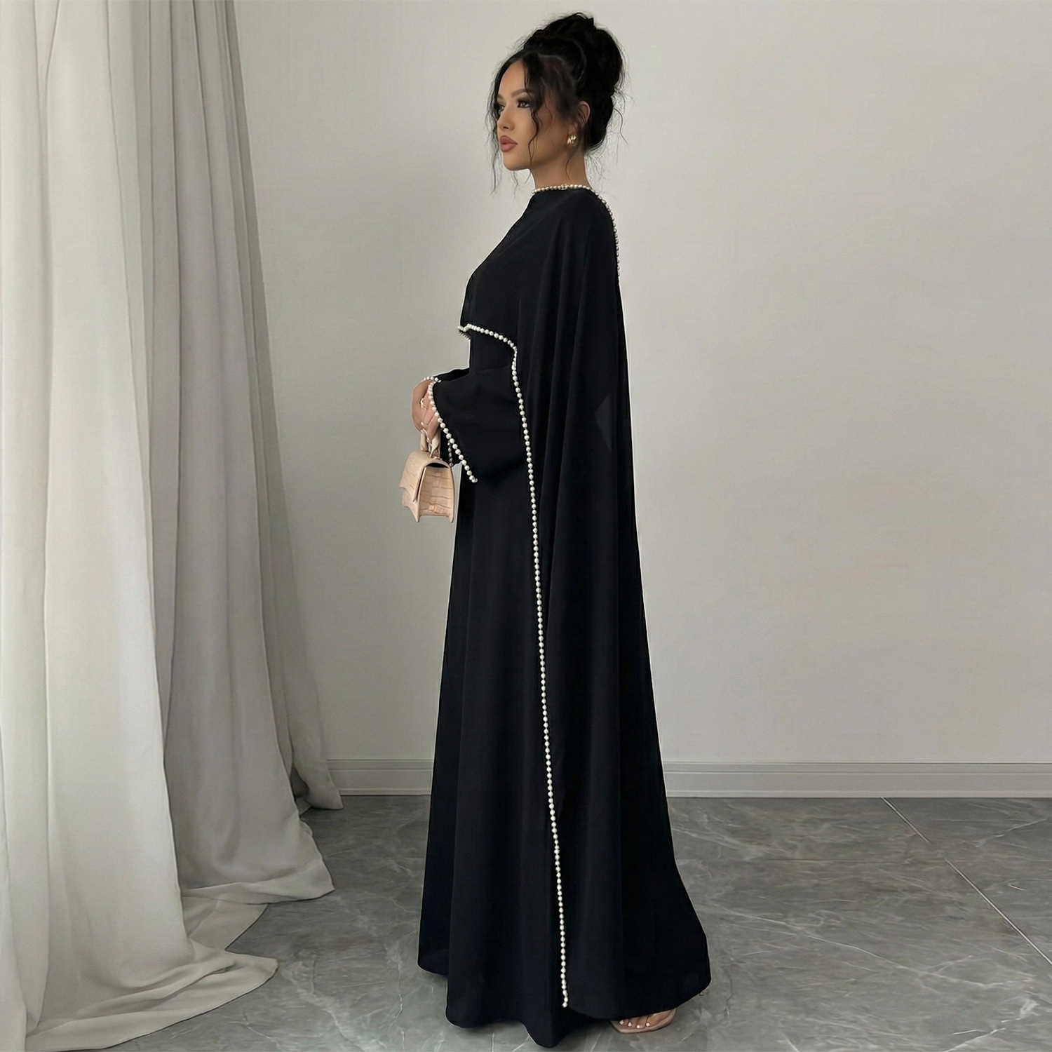 Robe longue musulmane pour femme, Abaya Caftan Jalabiya, Cape avec perles et diamants, pour l'Aïd et le Ramadan, Robe de soirée 2026