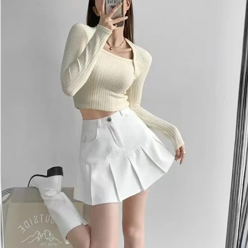 Jupes minimalistes plissées A-Line pour femmes, style preppy, chic, all-match, décontracté, taille haute, ins, monochromatique, streetwear, été, Harajuku, Y2k