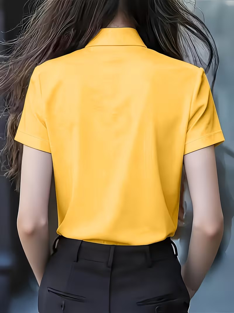 Chemisier élégant à nœud papillon et volants, manches courtes, pour femme, idéal pour le bureau ou les tenues décontractées