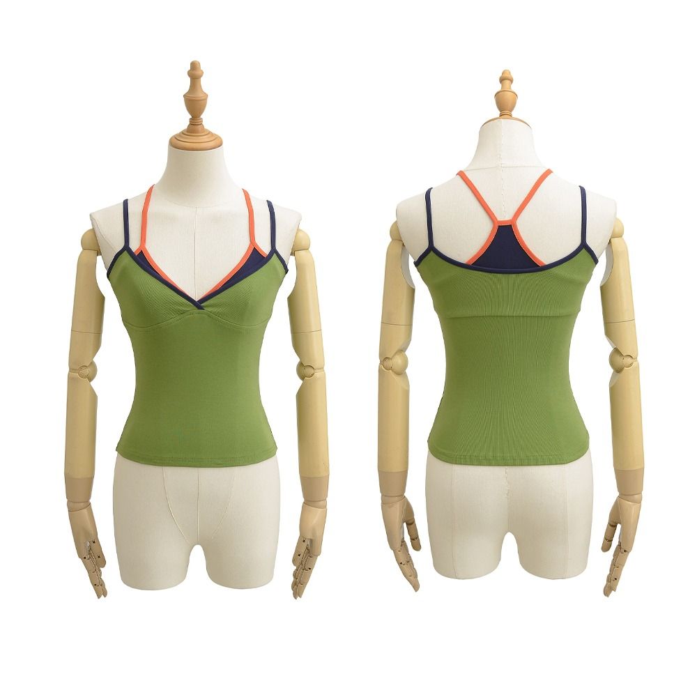 Camisole Halter sans manches style streetwear, coupe ajustée, effet deux pièces, patchwork, pour la plage