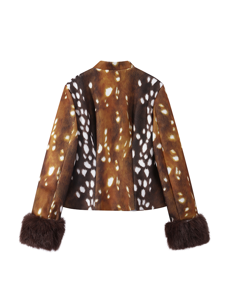 Manteaux en fausse fourrure patchwork léopard pour femmes, col rond, manches longues, simple boutonnage, veste slim chic, nouveaux vêtements d'extérieur pour femmes