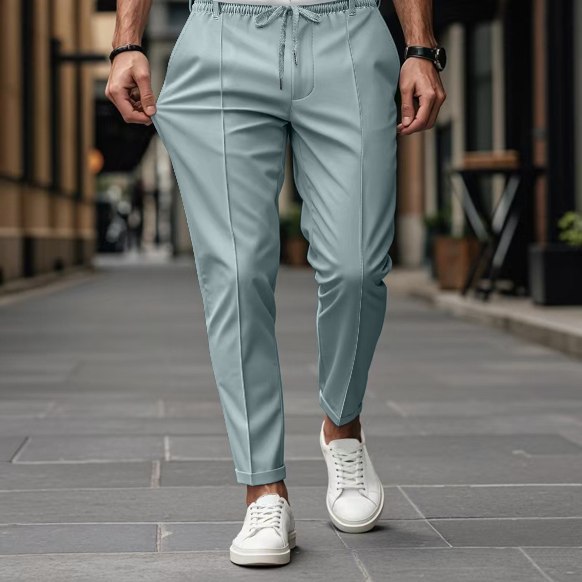 Pantalon de Costume Homme Formel Pantalon Stretch Slim Couleur Unie Décontracté Habillé Longueur Entière Nouvelle Collection Vêtements Homme