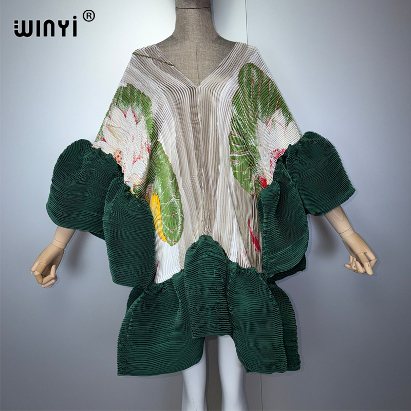 Robe Courte Plissée Élastique WINYI pour Femme, Élégante Robe de Plage, Kaftan Abaya, Mode Musulmane, Tenue de Soirée de Luxe pour Dubaï