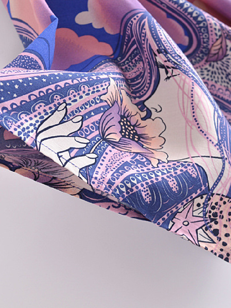 Chemisier Kimono Bohème pour Femme, Imprimé Floral et Lune Bleue, Style Plage BOHO, avec Nœuds, Cardigan Long Maxi, Blouse de Vacances