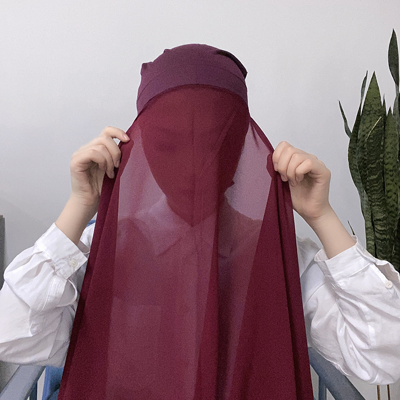 Femmes musulmanes en mousseline de soie Hijab avec capuchon Bonnet instantané en mousseline de soie Hijab Pinles châle foulard sous écharpe casquettes couverture bandeau