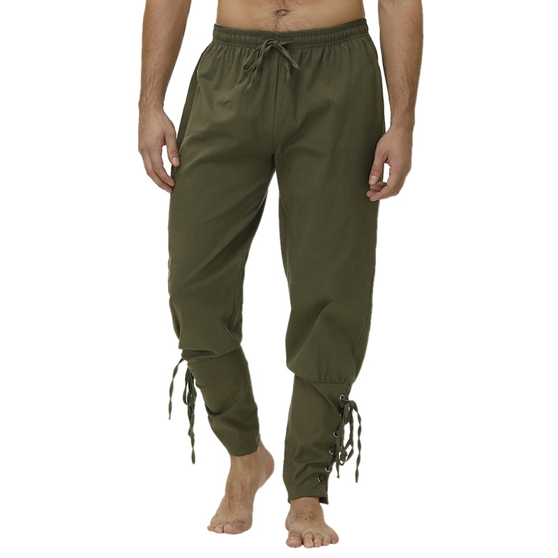 Vêtements gothiques à lacets en coton marron pour hommes, pantalons longs vintage 7.5 ate, surintendant médiéval, vêtements de fête d'Halloween, cosplay Renaissance