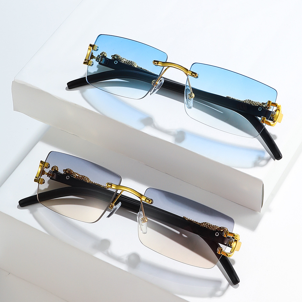 Lunettes de soleil vintage sans monture pour femmes et hommes, lunettes de soleil rectangulaires dégradées de marque de créateur