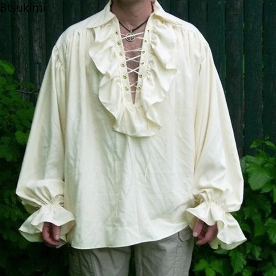 Costume Renaissance à manches longues à volants pour hommes, costume Steampunk médiéval à lacets, chemise Cosplay Prince Drama, costume de scène, Y-E 7,5