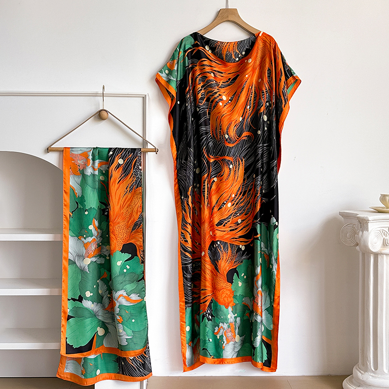 Nouvelle mode Robe d'été avec grande écharpe dubaï turquie caftan musulman ample Abaya femmes africain décontracté Maxi fleur châle Robe