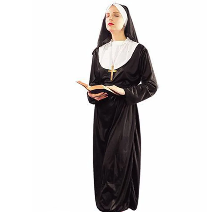 Costume de nonne pour femmes, Robe noire traditionnelle pour sœur adulte, Costumes religieux, Cosplay