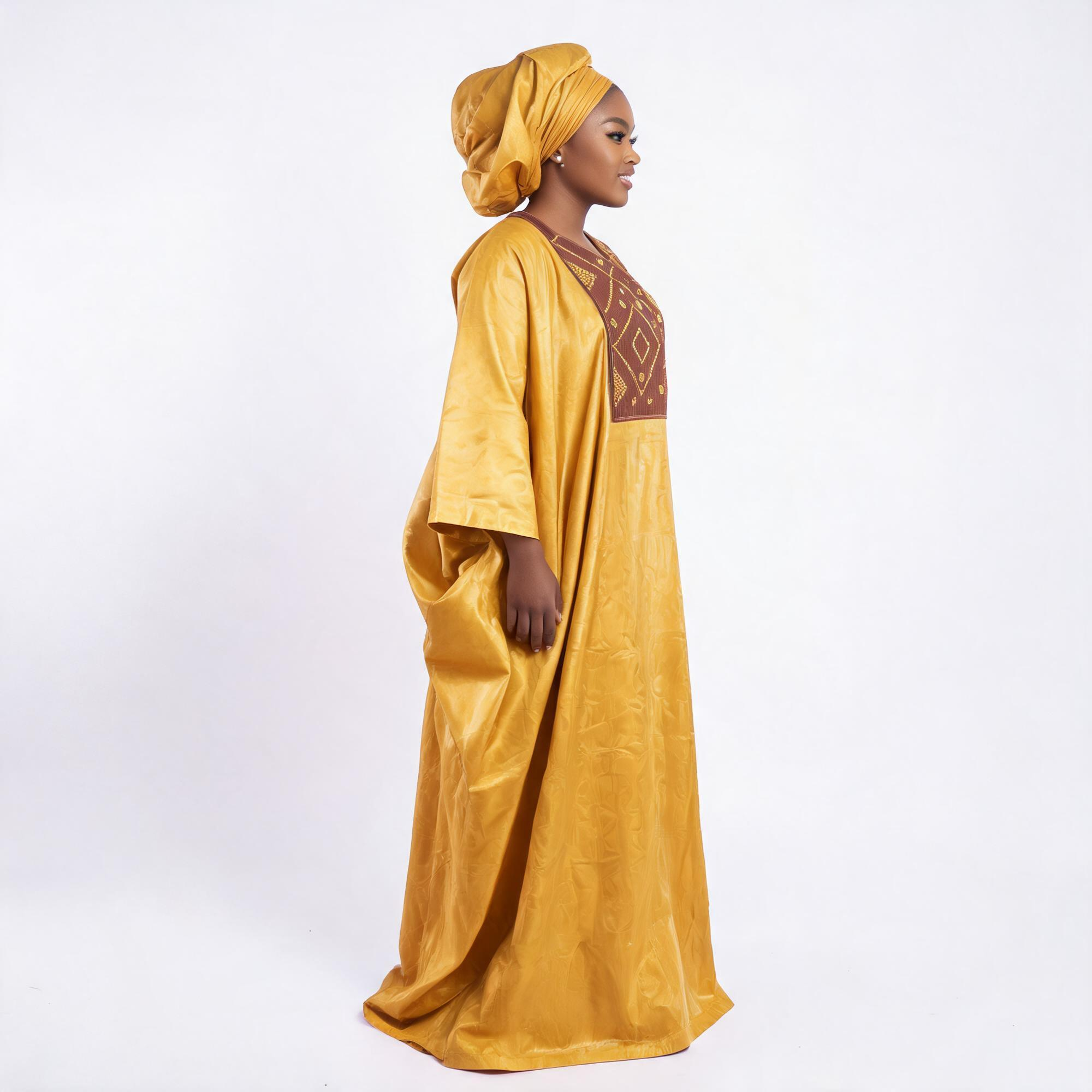 Robes africaines pour femmes grande taille, robe longue en bazin riche avec broderie et écharpe