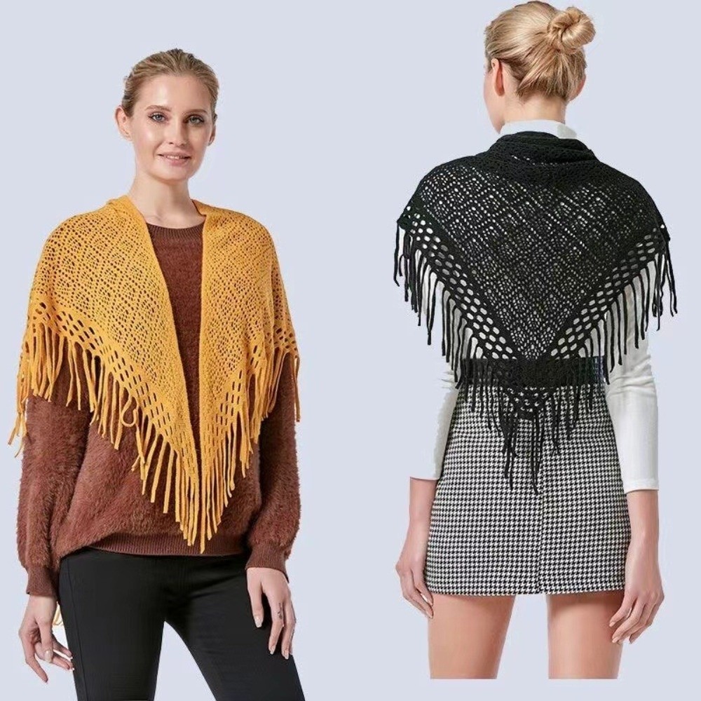Châles tricotés rétro tendance, châles polyvalents à franges de couleur unie, châles doux et respirants pour femmes