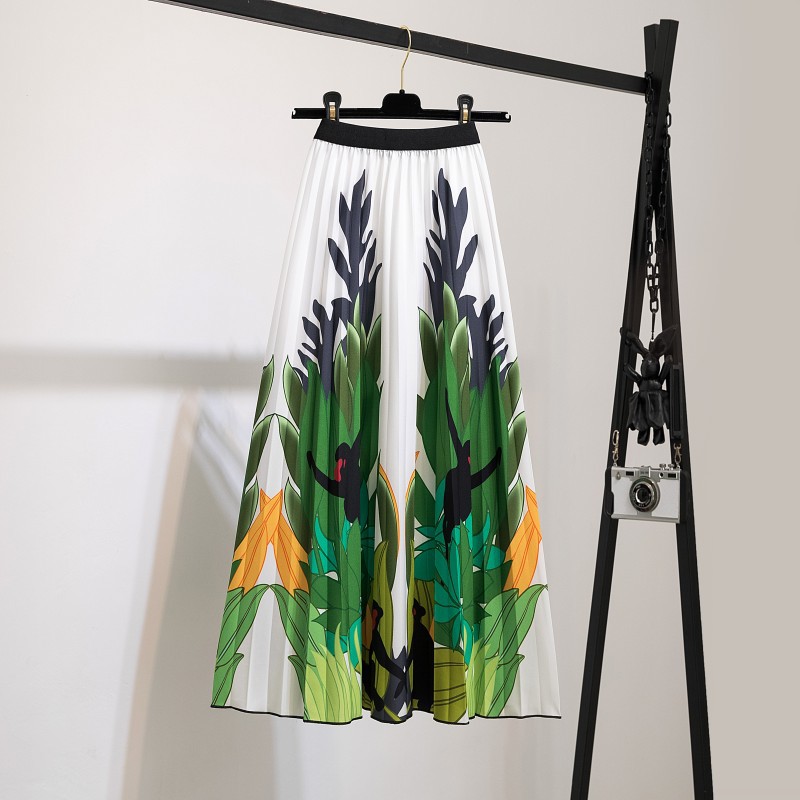 Jupe plissée élastique à motif de dessin animé pour femmes, grande balançoire, fête, vacances, taille haute, été, nouveau, 2022