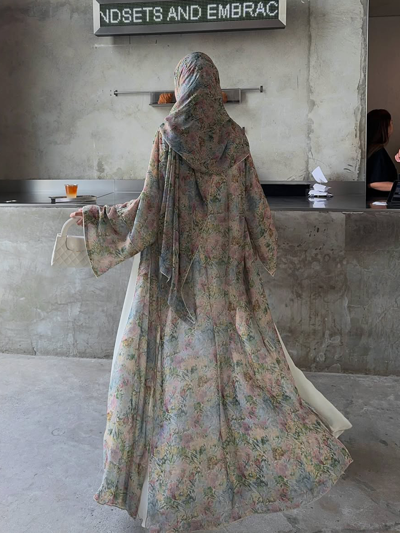 Cardigan traditionnel arabe élégant du moyen-orient, Robe Abaya à manches longues et imprimé Floral avec foulard