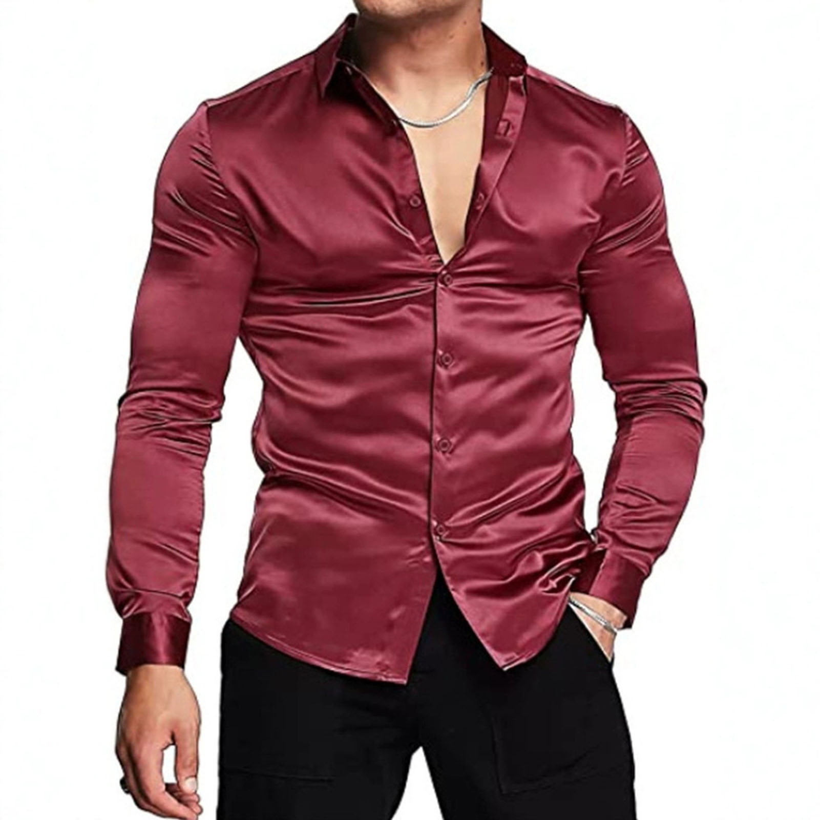 InjSatin-Chemise habillée de luxe pour hommes, rose, mince, manches longues, smoking, mariage, club, fête, danse, Rh, homme, nouveau, 2023