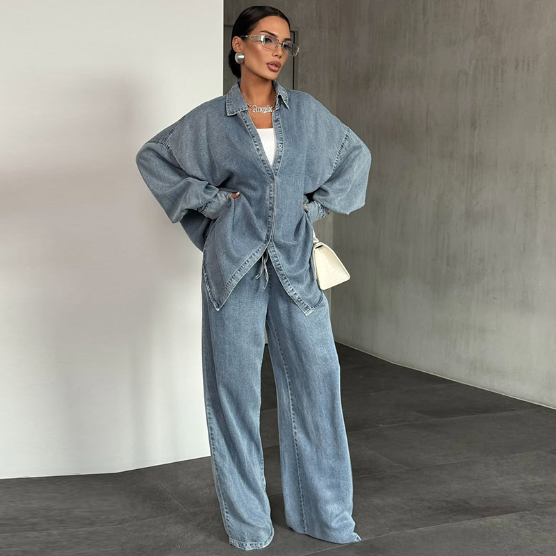 Nouvel ensemble décontracté automne pour femme : chemise ample en jean et pantalon long, style européen et américain