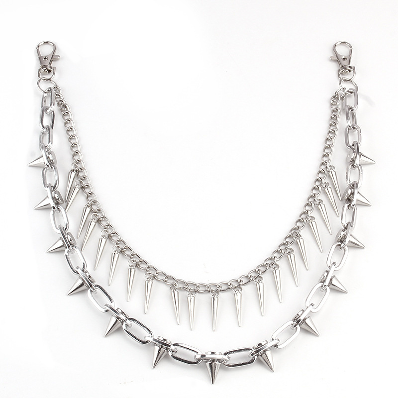 Porte-clés chaîne Punk pour jean, 2 Styles, ornements de taille à pointes superposées, Hip Hop, Cool et polyvalent, accessoire de chaîne pour hommes