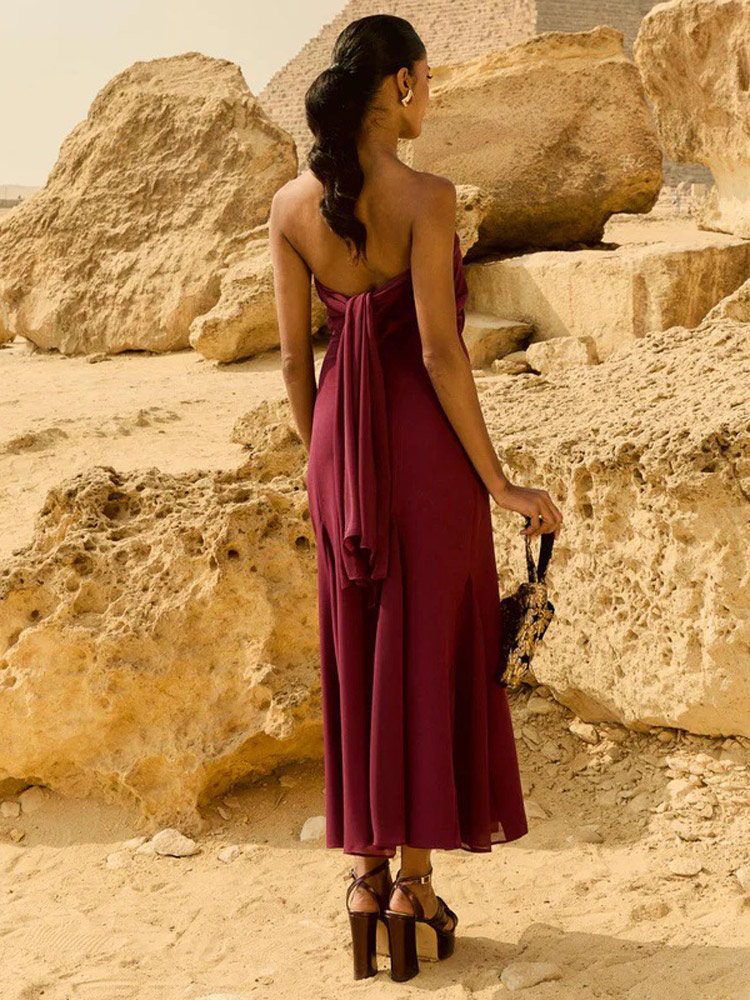 Robe de soirée longue élégante pour femmes, couleur unie, sans manches, dos nu, taille cintrée, robes de soirée Chic, printemps été