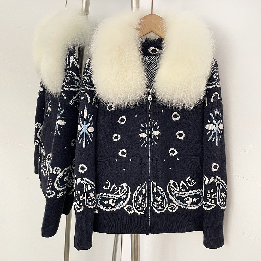 Manteau en tricot pour femme avec fourrure naturelle, parka de luxe pour femme avec vraie fourrure, vêtements pour femme, hauts pour femme, cardigan pour femme, tricot pour femmes