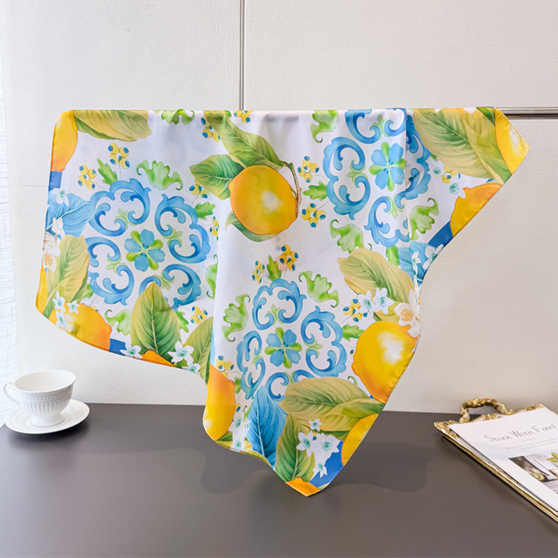 Nouveau Foulard Carré Imprimé Citron 2026 en Satin Doux Imitation Soie pour Femme – Bandana, Hijab, Écharpe Élégante, Châle