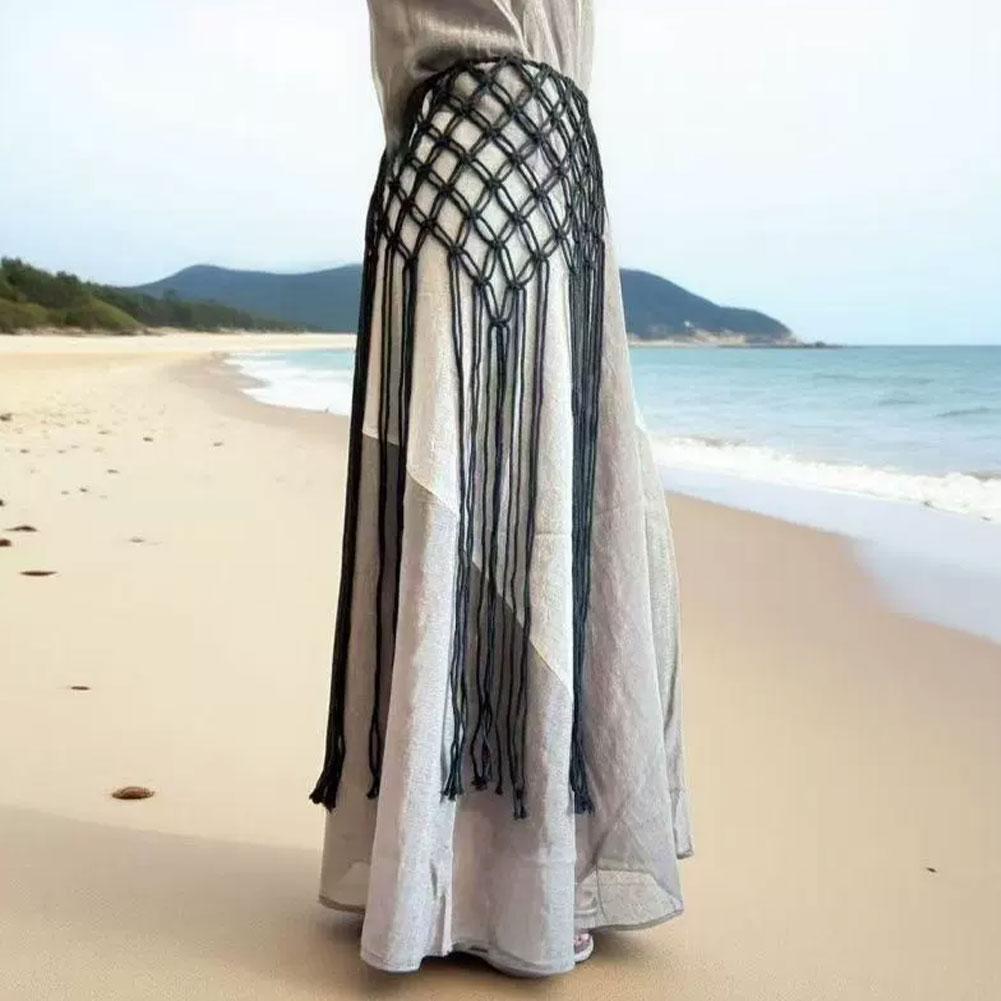 Jupe à franges en crochet fait main pour femme, ceinture à franges en maille tricotée sexy et tendance, pour costumes, jeans, paréo de plage, écharpe de hanche, vacances à la plage