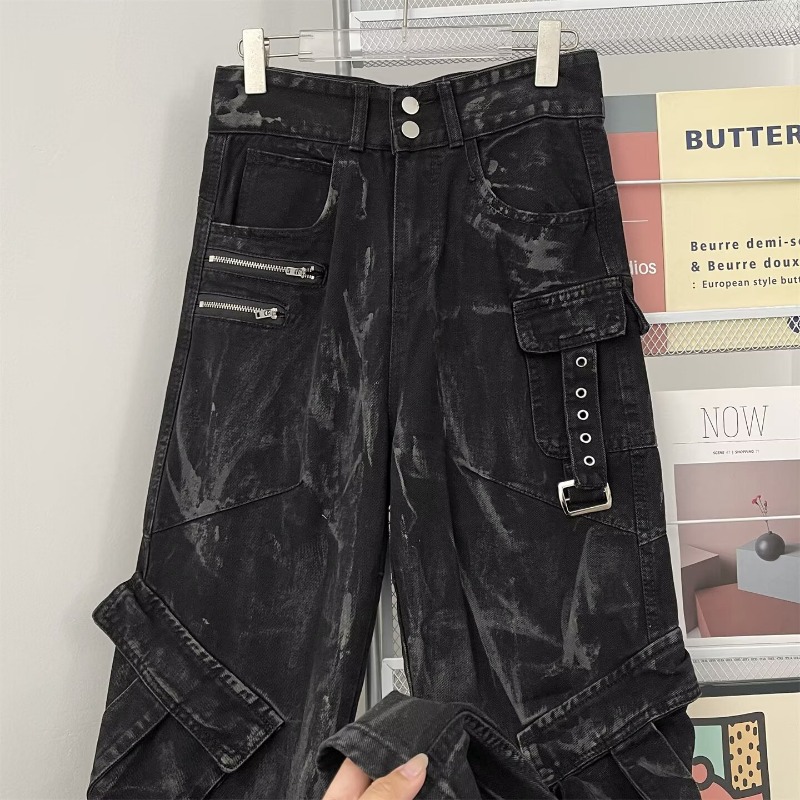 Jean pour homme, pantalon classique en denim délavé, coupe droite, décontracté, ample, confortable, style hip-hop baggy