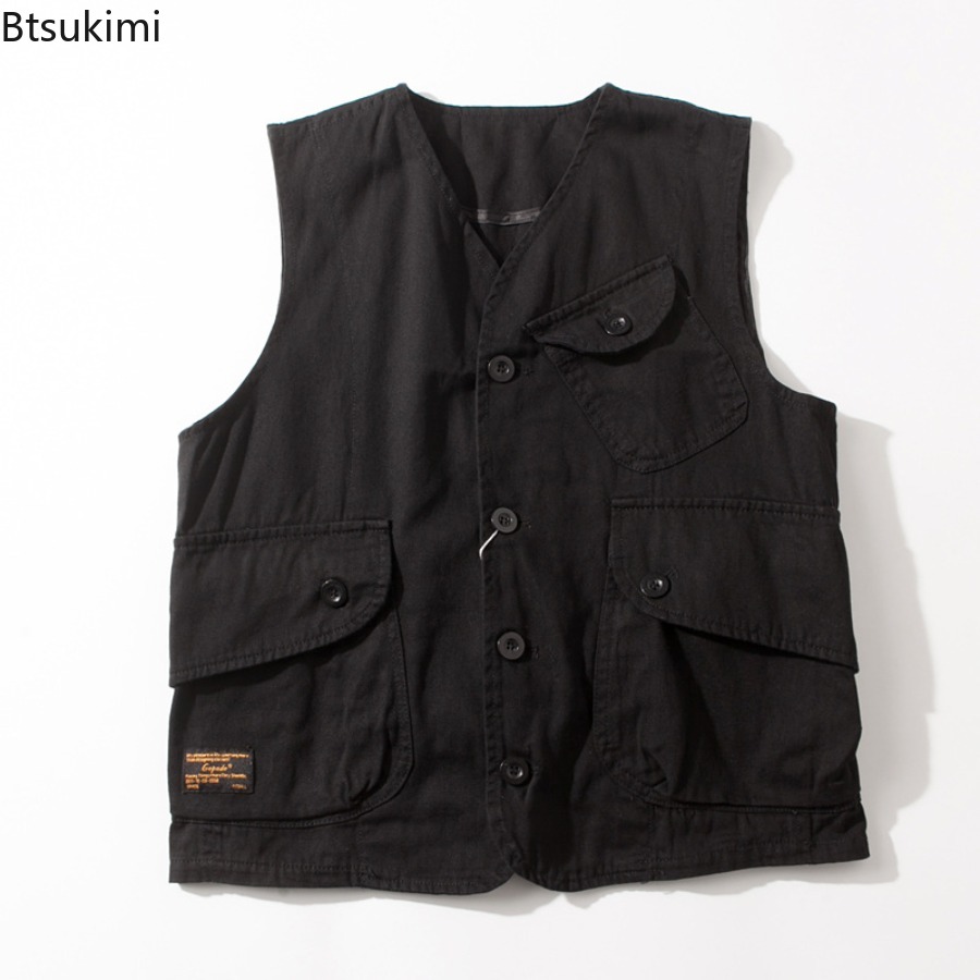 Gilet décontracté sans manches rétro pour homme, veste de travail polyvalente tendance pour homme, gilet cargo de voyage et de tir avec poches