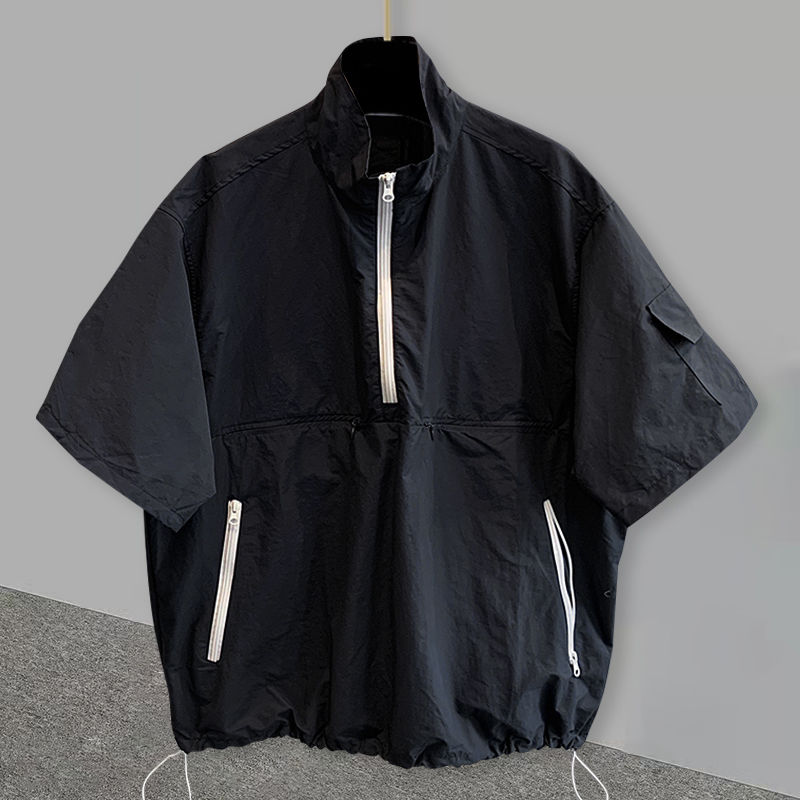 T-shirt de travail grande taille pour homme, coupe ample décontractée, manches courtes, col montant, style coréen, coupe régulière, mode jeune, idéal pour l'été