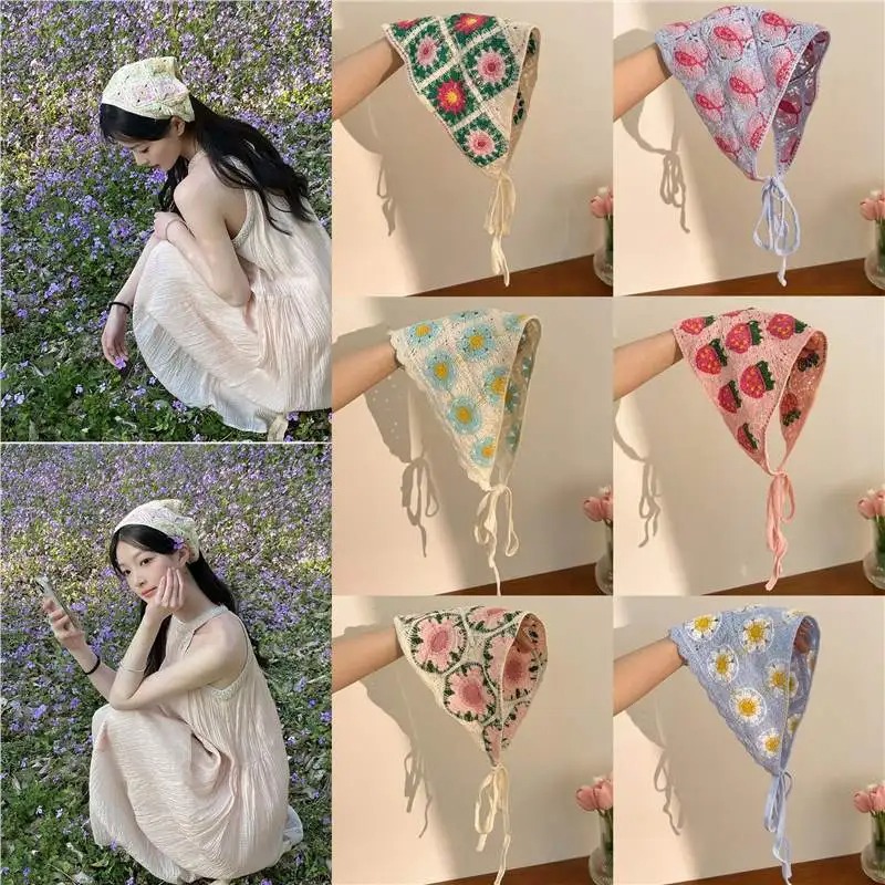 Élégant foulard triangulaire pour femme, mode coréenne été 2026, nouveau foulard rétro tricoté ajouré simple et polyvalent