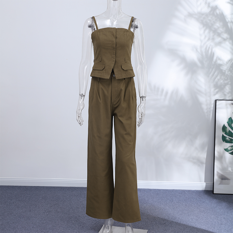 Ensemble Gilet en jean à col montant et pantalon large, haut sans manches à taille élastique, pantalon plissé, mode printemps 2026, chic et audacieux, pour femme