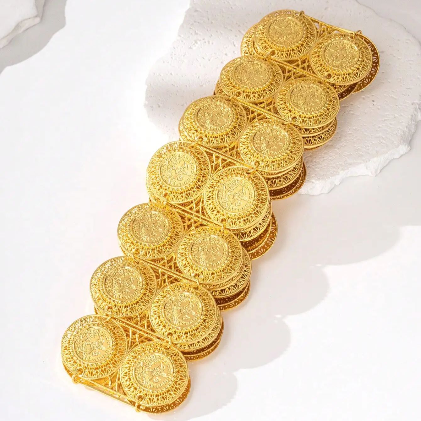Nouvelle ceinture en métal pour femmes turques kurdes, plaquée or, avec chaîne de pièces de monnaie arabes, pour mariage ou festival du Moyen-Orient, ceinture de costume.