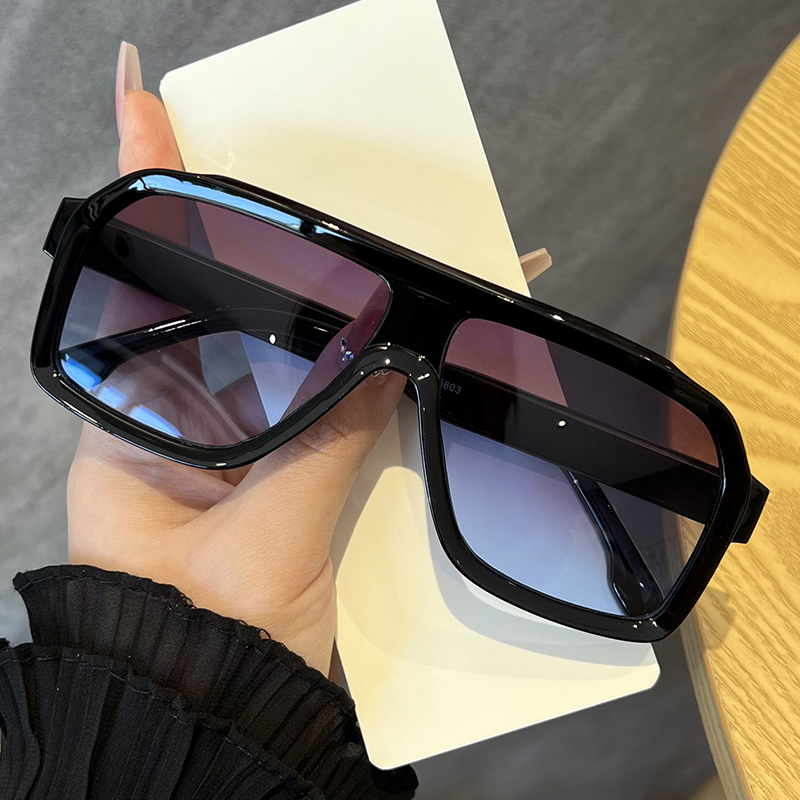 Lunettes de soleil polygonales noires surdimensionnées anti-lumière pour la randonnée, monture épaisse, pour femmes et hommes, style chic et tendance
