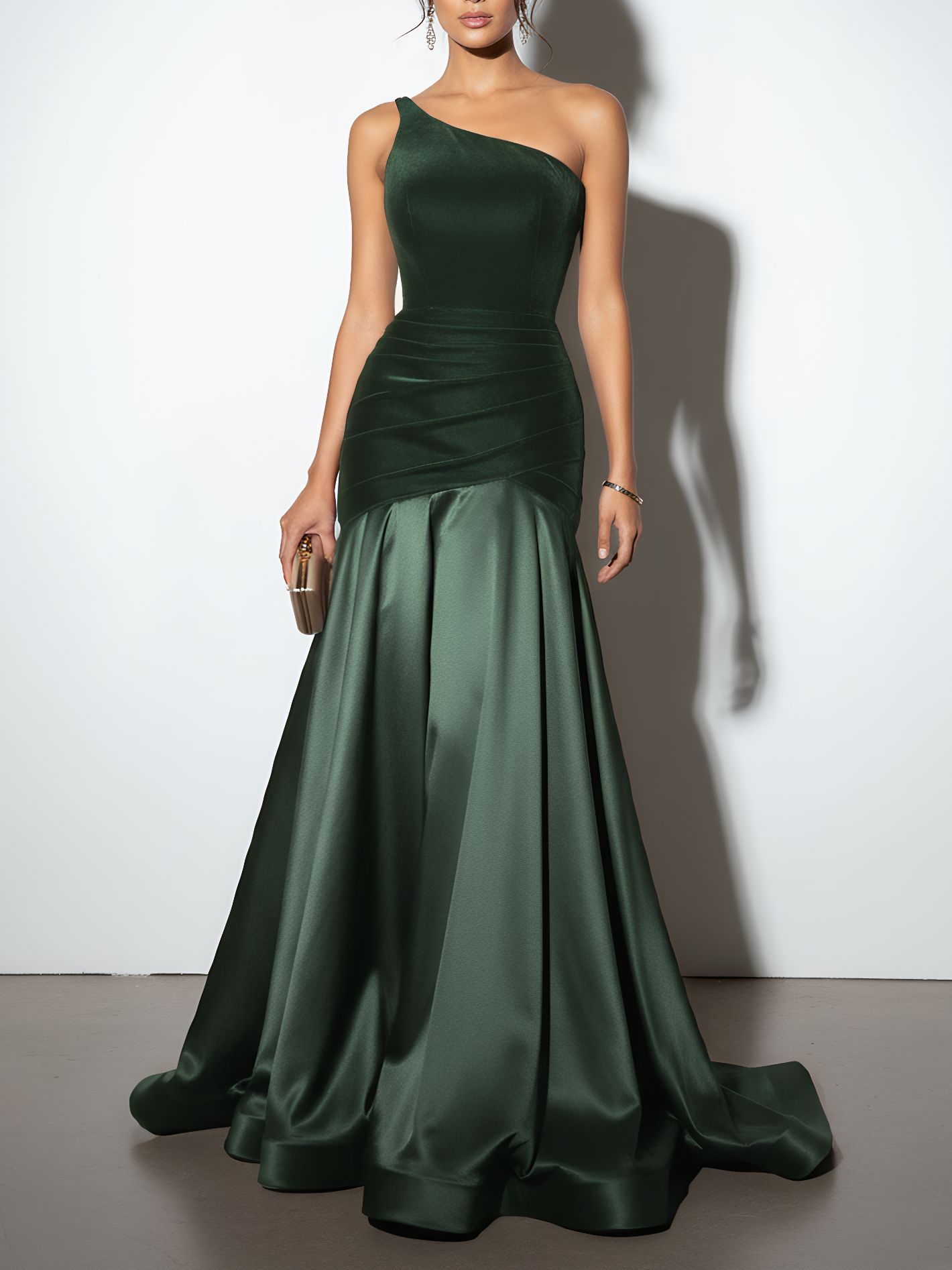 Nouvelle Robe de Soirée Formelle Longue Asymétrique pour Femme, Élégante en Velours Plissé avec Patchwork, Coupe Asymétrique pour Fêtes