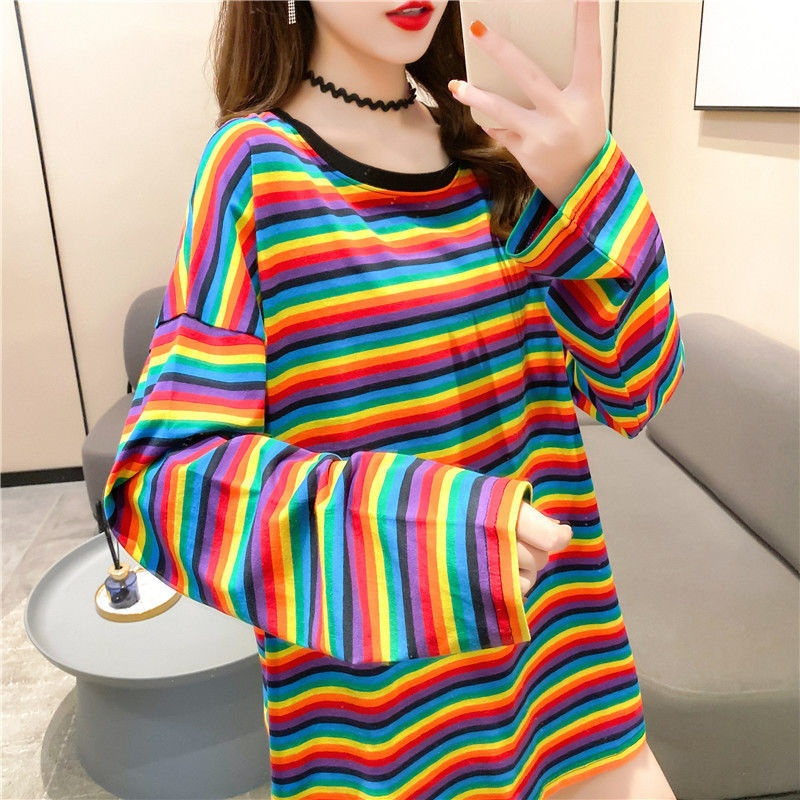 KOSAHIKI – T-shirts à manches longues pour femmes, T-shirts amples rayés, hauts surdimensionnés, décontractés, de Style coréen, tendance, Ulzzang, printemps-automne