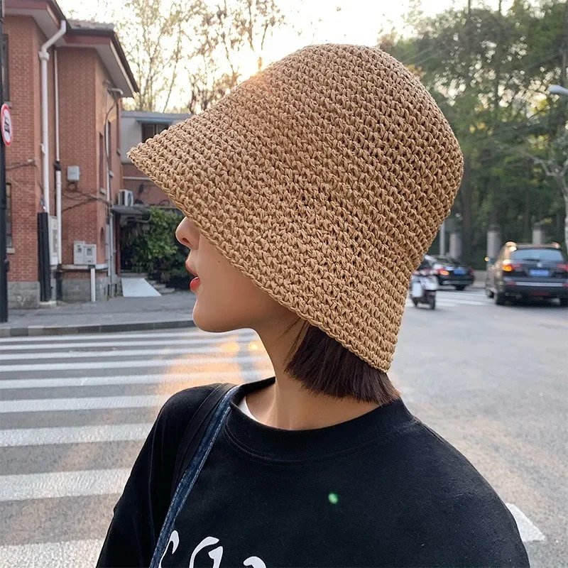 Chapeau de paille de plage coréen pour femmes, visière d'été, chapeau de poisson Suffolk, tissage à la main, ander, fille, chapeau de pêche, chapeaux de soleil pour femmes, E27