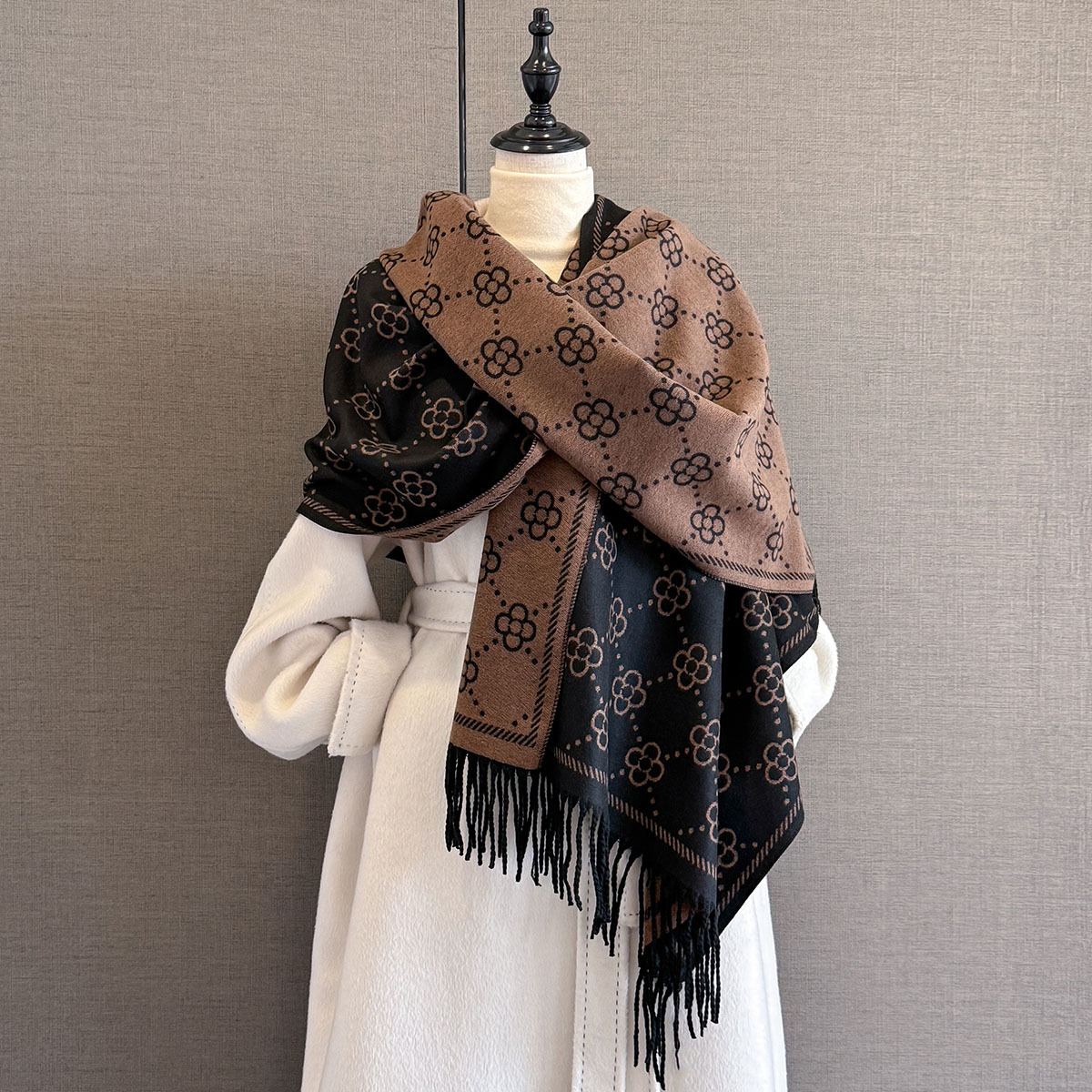 Écharpe chaude en cachemire de luxe pour femme, châle enveloppant, Double face, imprimé Floral, Pashmina Bufanda, Poncho de voyage, étoles