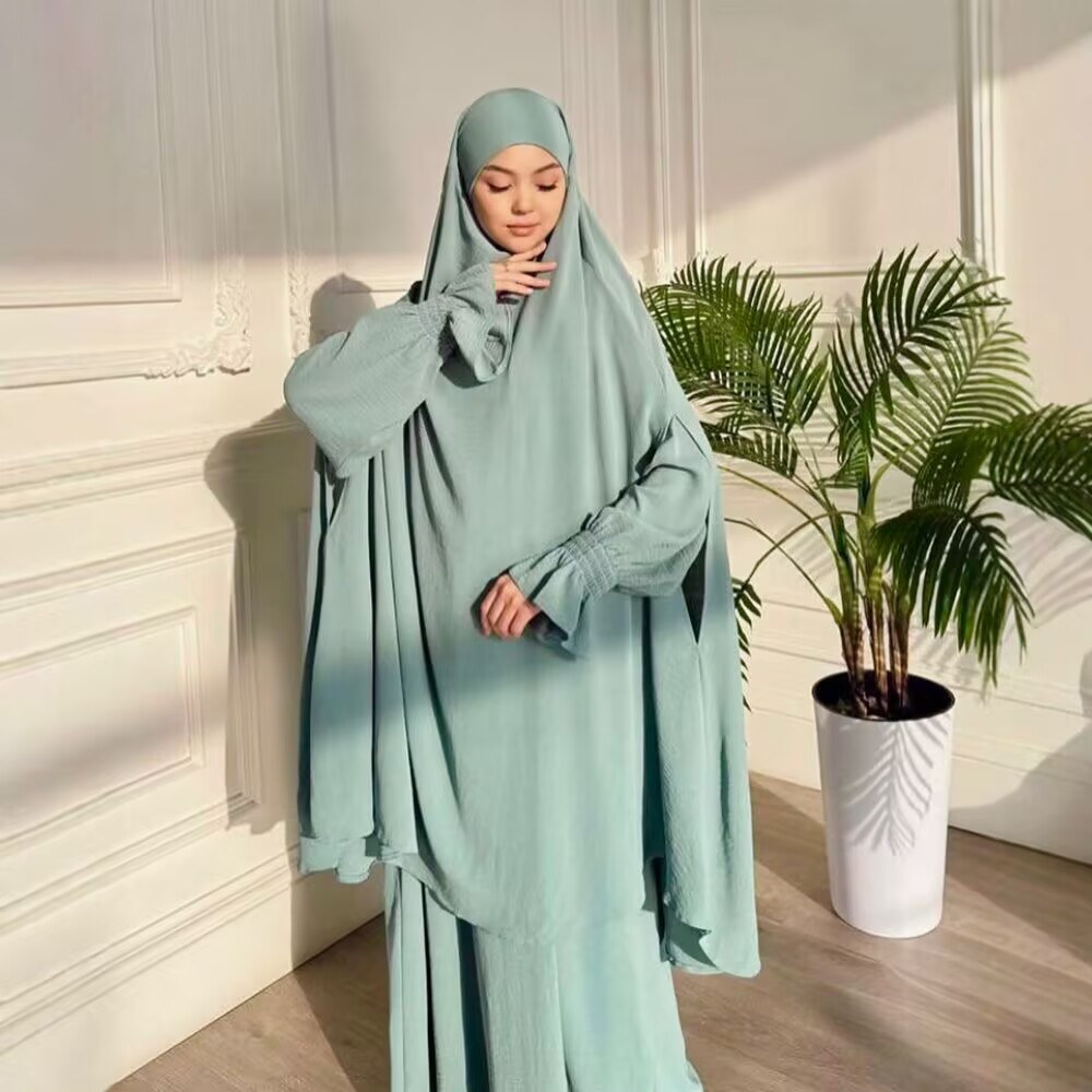 Femmes musulmanes Khimar Robe longue ensemble 2 pièces Jalabiya Robe dubaï Abaya couverture complète vêtement de prière Eid Djellaba Ramadan caftan Burka
