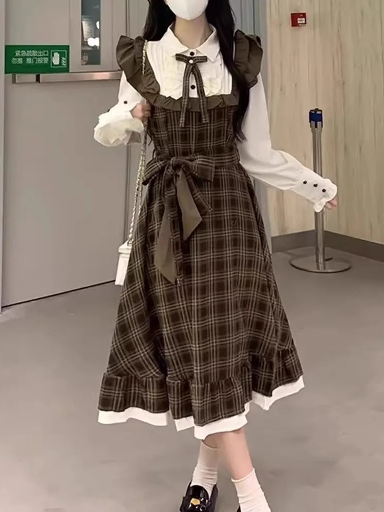 Robe de soirée mi-longue à carreaux pour femmes, Vintage français, élégante, Y2k, Design décontracté, nouvelle mode bureau, vêtements populaires coréens, automne
