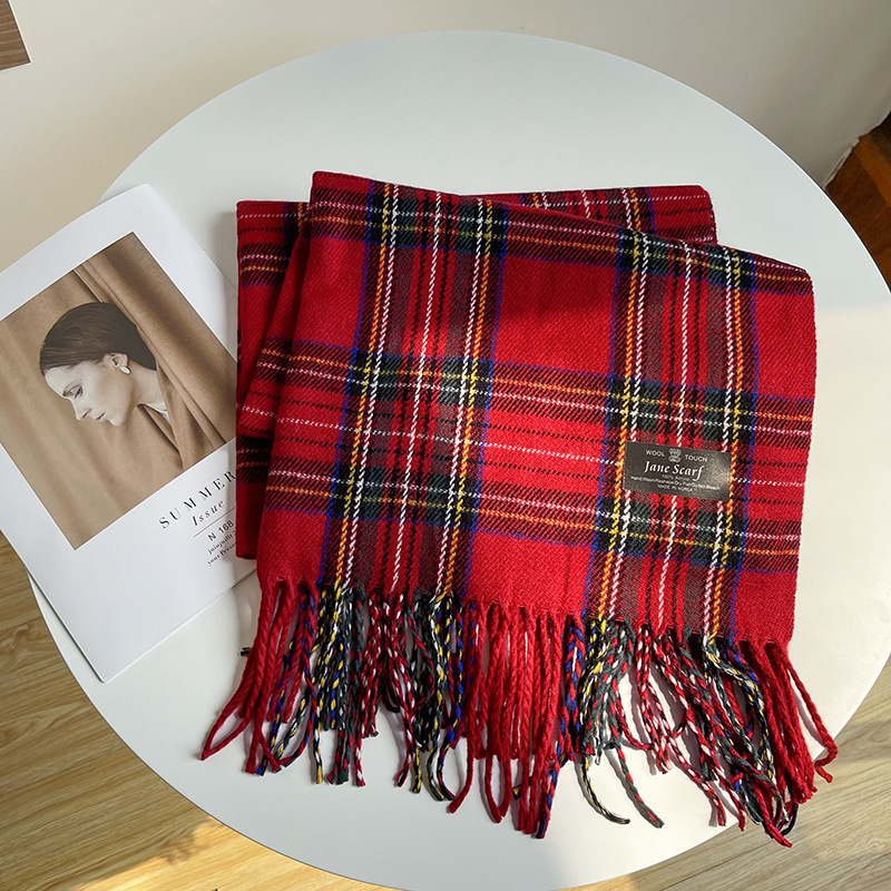 Écharpe à pampilles Tartan rouge, élégante, Vintage, décoration, écharpe de cou, automne hiver, résistante au froid, chaude, unisexe, écharpe enveloppante, étoles Hijab