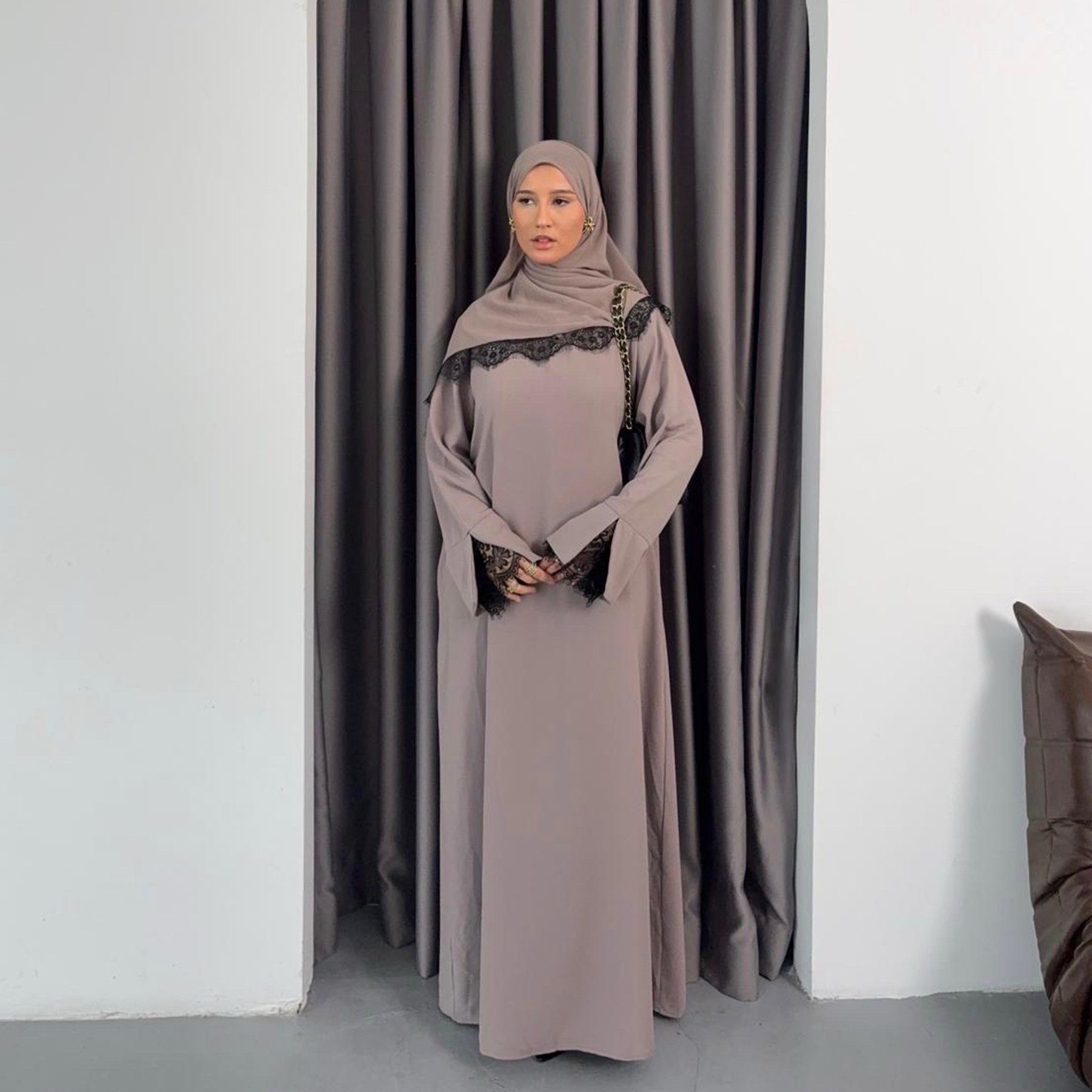 Nouvelle Abaya 2026 Style Dubaï en Dentelle, Ensemble 2 Pièces, Vêtement Islamique Nida, Abaya Modeste pour Femme, Robe Musulmane avec Hijab Assorti