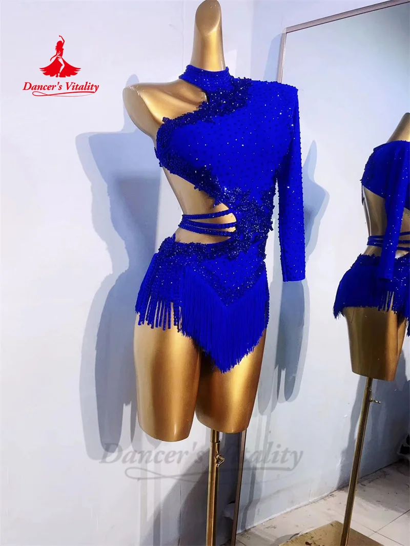 Robe de danse latine pour femmes, jupe courte personnalisée à manches simples, Rumba Chacha Tango, vêtements d'entraînement de danse latine pour adultes et enfants