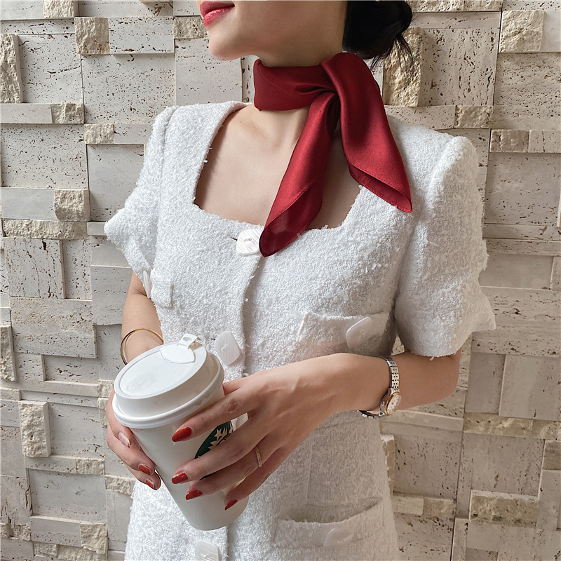 100% Foulard en soie Pure femmes cou bandeau de cheveux Foulard carré petit bandeau mode couleur unie Foulard foulards Bandana