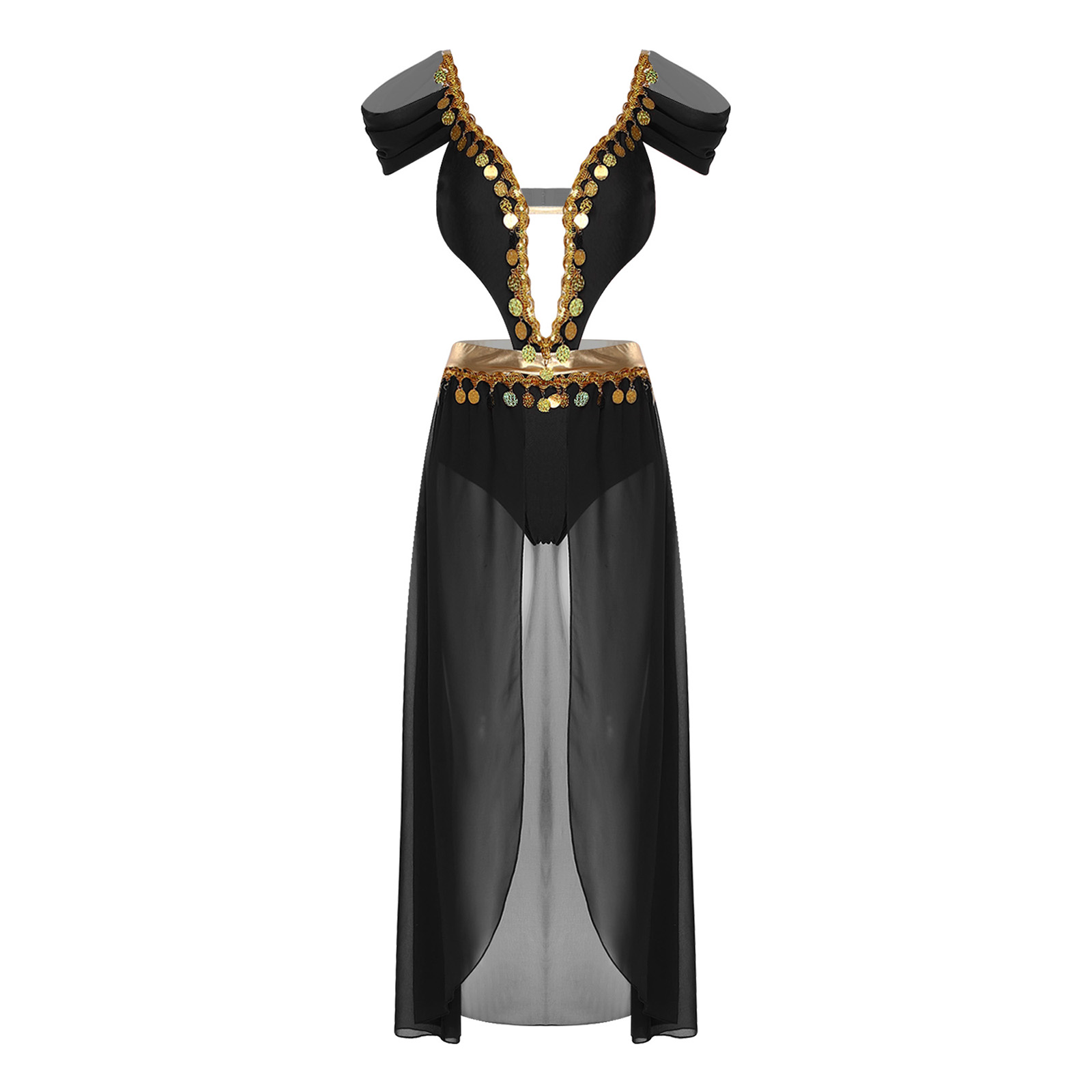 Robe de danse du ventre pour femmes, avec pompons à paillettes, découpe, col en V, conception ouverte sur le devant, ourlet en mousseline de soie, robe de body pour la danse indienne moderne